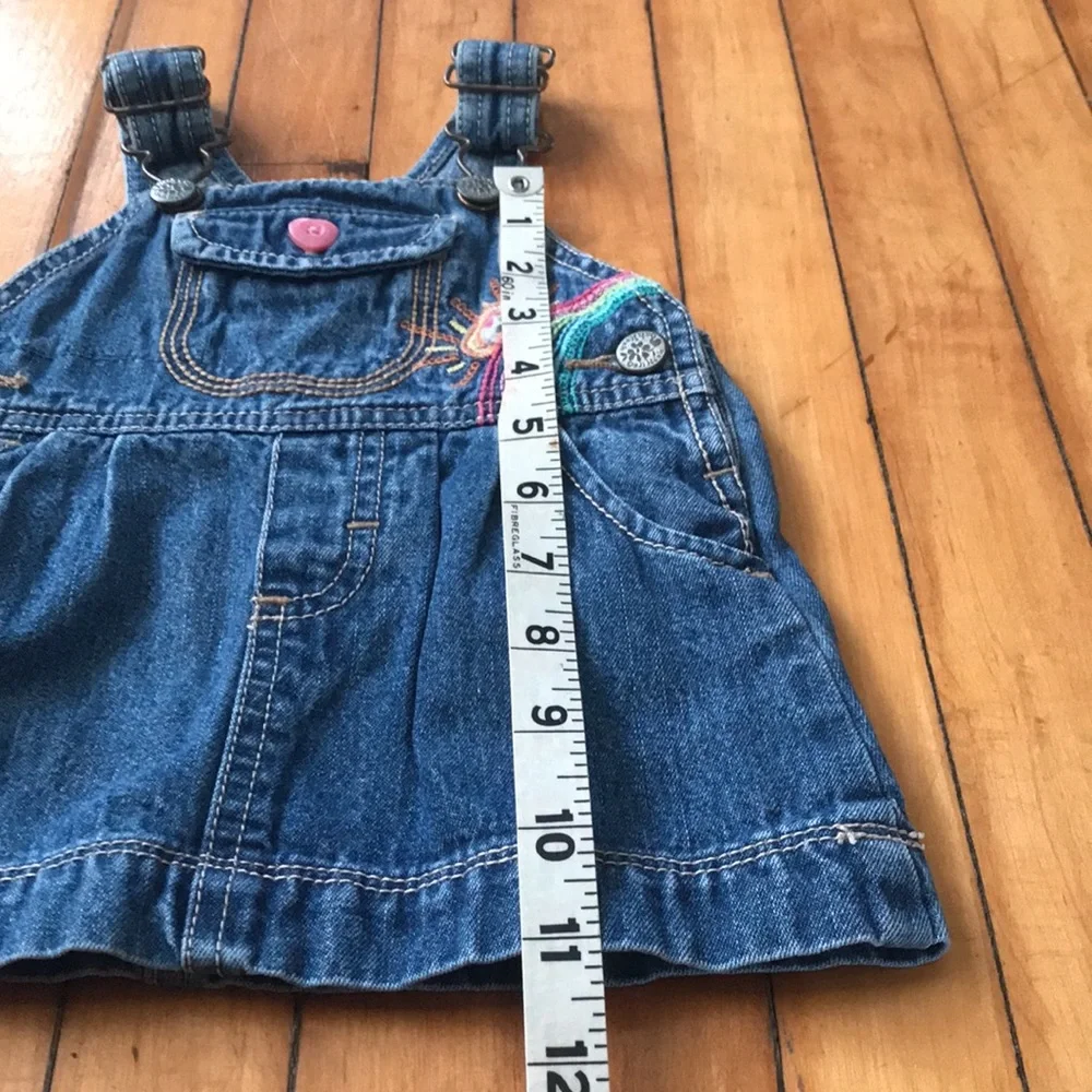 OshKosh B'gosh Blue Denim Pinafore Dress with Rainbow & Butterfly Embroidery